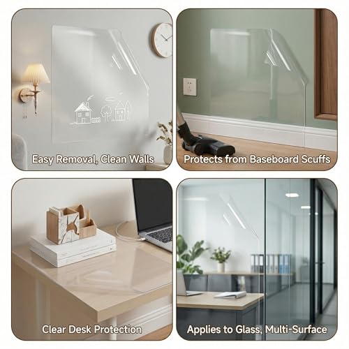 Clear Static Cling Wall Protector Film 17.7in x 32.8ft, Waterproof Oil-Resistant Kitchen Backsplash Protector, Plastic Cover for Painted Walls, Cabinets, Doors, Furniture, Cat Dog Scratch Guard