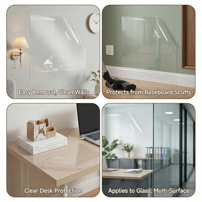 Clear Static Cling Wall Protector Film 17.7in x 32.8ft, Waterproof Oil-Resistant Kitchen Backsplash Protector, Plastic Cover for Painted Walls, Cabinets, Doors, Furniture, Cat Dog Scratch Guard
