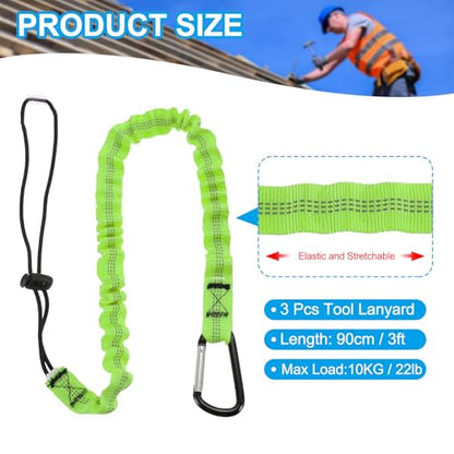 MECCANIXITY Retractable Tool Lanyard 3ft with Single Aluminum Buckle and Adjustable Loop End, Maximum Weight Limit 10KG / 22lb, Safety Fall Protection Tools Leash, Green 3 Pack - color: Green, size: 3ft