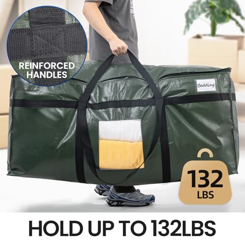 TAILI 69 Gallon Extra Large Storage Bags, XXL Green Heavy Duty Moving Bags For Storage with Visible Window, Wrap Around Handles, Totes for Space Saving, Alternative to Moving Boxes (2 Pack)