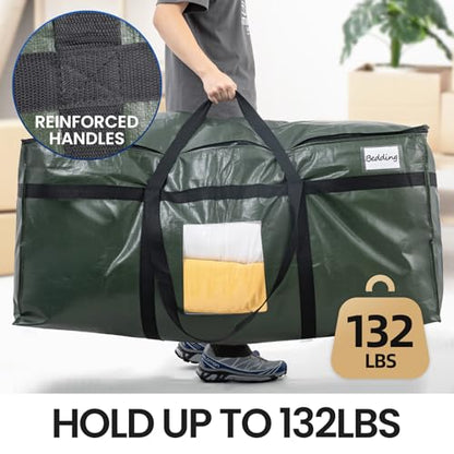 TAILI 69 Gallon Extra Large Storage Bags, XXL Green Heavy Duty Moving Bags For Storage with Visible Window, Wrap Around Handles, Totes for Space Saving, Alternative to Moving Boxes (2 Pack)