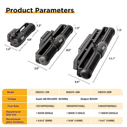 Hygger Aquarium Wave Maker - Adjustable Cross Flow Pump with LED Display Controller, Magnetic DC 24V Powerhead for Freshwater & Marine Reef Aquariums Up to 265 Gallon (25W) - style: 25W
