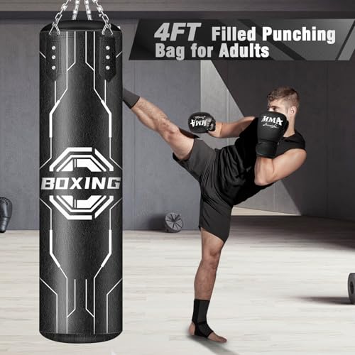 Filled Punching Bag for Adults, 4FT Boxing Bag with Sponge Filler & Gloves - style: Octagon