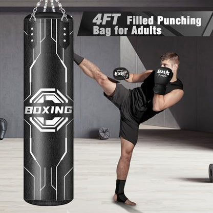 Filled Punching Bag for Adults, 4FT Boxing Bag with Sponge Filler & Gloves - style: Octagon