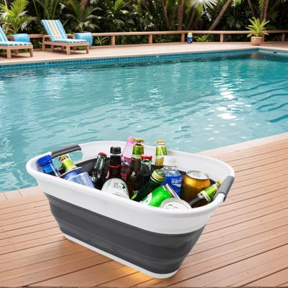 SAMMART 17.5L (4.6 Gallon) Small Collapsible/Foldable/Pop Up/Portable Washing Tub/Storage Basket, Water Capacity 13.5L/3.5 Gallon (1, White/Grey) - color: White/Grey