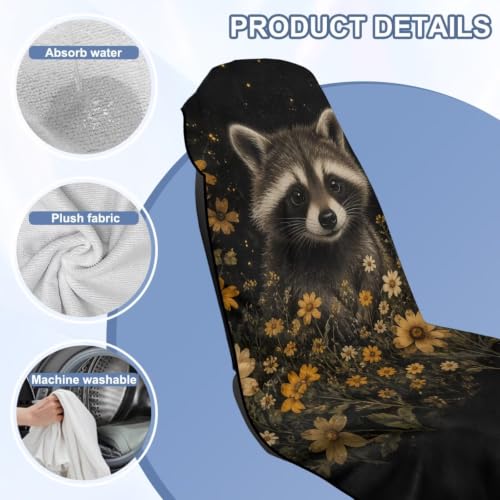 Raccoon Flower Print Car Seat Towel Cover After Gym Bucket Seat Towel Cover Universal Fits Most Car,Truck and SUV Multi-Purpose Sweat Towels with Storage Bag, Black - color: Black-Raccoon Flower