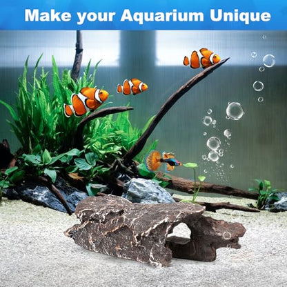 Fish Tank Decorations - Aquarium Cave Decor, Resin Hollow Tree Trunk Reptile Hide & Betta Log Hideout for 20 Gallon Tank, Fish Accessories Shelter Cave
