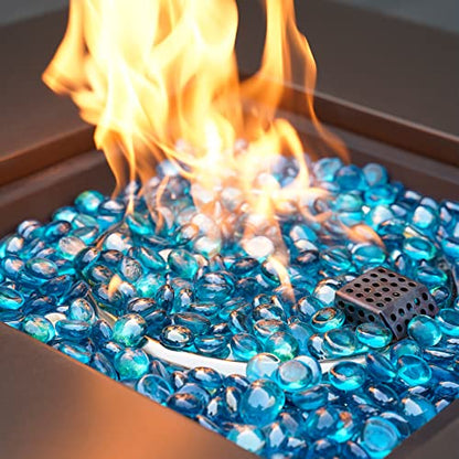 OnlyFire Fire Pit Glass Rocks 10 lbs, High Luster Fire Glass Beads 1/2 Inch, Tempered Glass Marbles for Propane/Natural Gas Fire Pit, Fireplace, Multicolor & Blends Available - color: Caribbean Blue