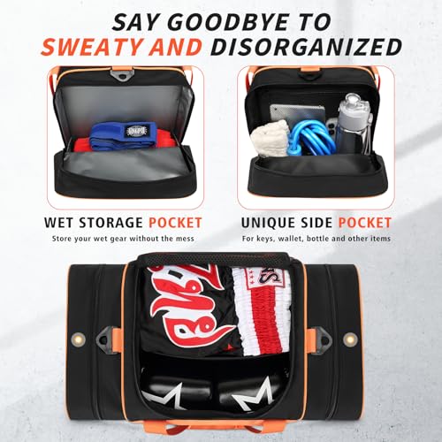 Boxing Gym Duffle Bag, Breathable Mesh Gym Bag for Boxing Gear | Ventilated Design, Wet Pocket, Privacy Pocket, Removable Shoulder Strap | Boxing, MMA, Muay Thai, BJJ & Wrestling Workout Bag - color: Orange