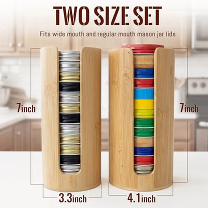 Mason Jar Lid Organizer 2 Pack Bamboo Lid Storage Holder for Regular and Wide Mouth Canning Lids Stackable Kitchen Pantry Organizer