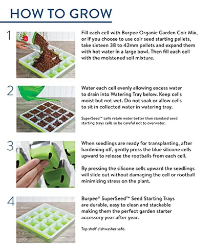 Burpee SuperSeed Starting Tray | 16 XL Cell | Reusable & Dishwasher Safe | for Vegetable, Flower & Herb Seeds | Indoor Grow Kit for Deep-Rooted Seedlings, Green - size: 16 Cells