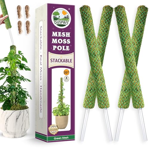 4 Pack 22" Green Stackable Mesh Moss Pole for Plants – Extendable Up to 71", Natural Forest Moss Pole Monstera Plant Support, Moss Stick for Climbing Plants, Indoor Plant Stakes Accessories - color: 4pcs Green