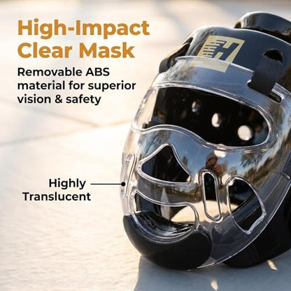 Taekwondo Headgear Karate Headgear with Removable mask for Sparring Partner Muay Thai Taekwondo Karate MMA Training Youth Adults - color: black, size: Small