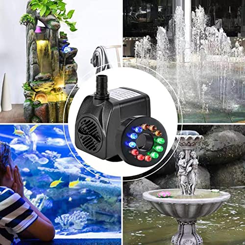 15W 1000L/H Submersible Fountain Water Pump with 12 Colorful LED Lights, Mushroom and Blossom Spray Head for Fountain,Pond,Outdoor Water Feature, Statuary Gardens,Aquarium Fish Tank