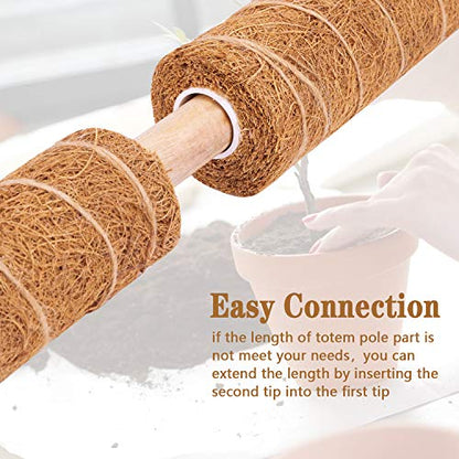 2 Pcs 12 Inches Coir Moss Poles for Climbing Plants with 4 Pcs Adjustable Plant Twist Ties - Coir Moss Totem Stick for Creepers Plant Support Extension, Climbing Indoor Plants(Total 20 Inch)