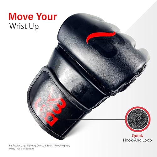 MMA Gloves Grappling Sparring, Maya Hide Leather, Boxing Gloves Muay Thai Martial Arts Training, Half Finger Adjustable Mitts Wrist Support Kickboxing Cage Fighting Punching Bag Workout - size: Small-Medium