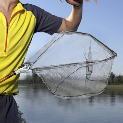 VALICLUD Portable Folding Triangular Fish Catching Net Head, Stainless Steel Solid Mesh, Detachable and Telescopic Replacement Fishing Net for Outdoor Fishing and Fish Landing, Diameter