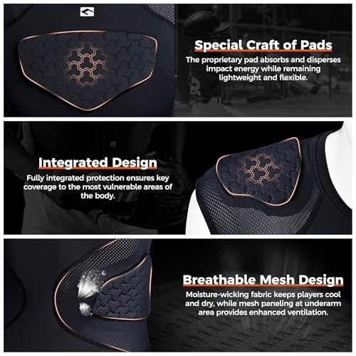 COOLOMG Youth Football Padded Shirt Chest Rib Protector - color: Black, size: Small