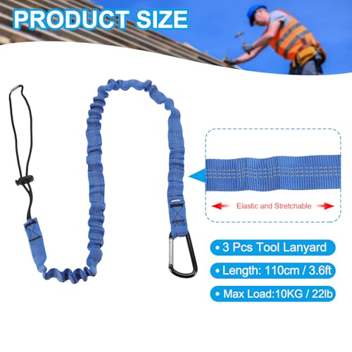 MECCANIXITY Retractable Tool Lanyard 3.6ft with Single Aluminum Buckle and Adjustable Loop End, Maximum Weight Limit 10KG / 22lb, Safety Fall Protection Tools Leash, Blue 3 Pack - color: Blue, size: 3.6ft