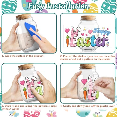 UV DTF Cup Wraps Transfer Stickers Easter Rabbit and Eggs Pattern, 10 Sheets Waterproof Custom Vinyl Transfer Sticker 16oz Coffee Glass Cup Tumbler Bottle Mug Decals for Men Women - style: Easter Rabbit and Eggs