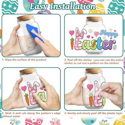UV DTF Cup Wraps Transfer Stickers Easter Rabbit and Eggs Pattern, 10 Sheets Waterproof Custom Vinyl Transfer Sticker 16oz Coffee Glass Cup Tumbler Bottle Mug Decals for Men Women - style: Easter Rabbit and Eggs