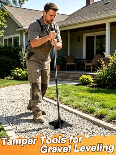 Upgraded 0.12 Psi Compaction Pressure Effortless Heavy-Duty 10"x10" Steel Tamper - Ergonomic Soil Tamper Tool with 48" Handle, Garden Landscaping Hand Tools for Ground & Gravel Leveling Dirt Compactor