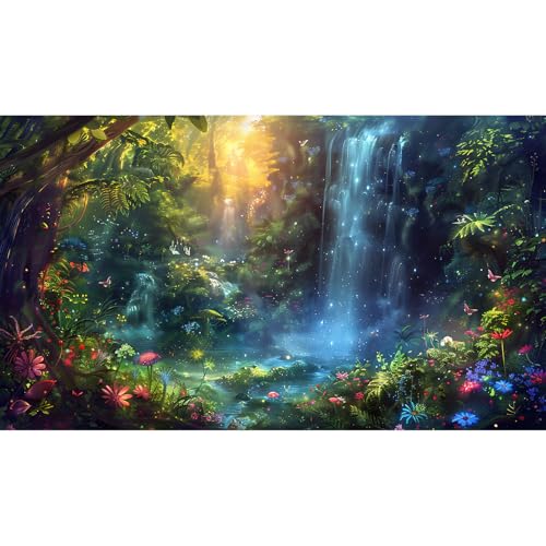 Fantasy Forest Aquarium Background Jungle Waterfall Lake Fish Tank Background Enchanted Forest Vibrant Flora Ethereal Weaves Reptile Tank Backgrounds Greenery Oasis Terrarium Backgrounds 24x12in - color: Dark Green_Blue, size: 24(W)x12(H)inches/ 60(W)*30c