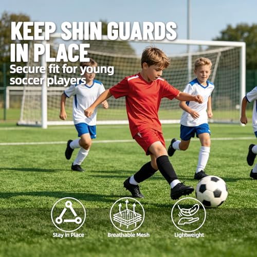Shin Guard Sleeves 2 Pairs, Soccer Sleeves for Kids & Youth Ages 3-15 - color: Red, size: S (3'3''-3'10''/3-5Y)