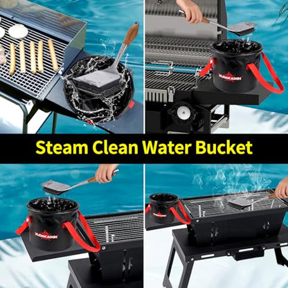 Grill Brush Collapsible Water Bucket for Grill Cleaning, Camping, and Outdoor Activities (Only Water Bucket No Grill Brush)-Black