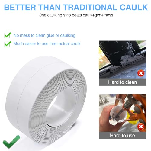 Caulk Tape Bath & Kitchen Self Adhesive Caulking Tape Waterproof, Toilet Caulk Strip Bathtub Sealing Strip Shower Bathroom Tape Sealant, Traditional Caulking Replacement (White, 1.5" x10.5Ft) - style: White-1.5IN-10.5FT-A