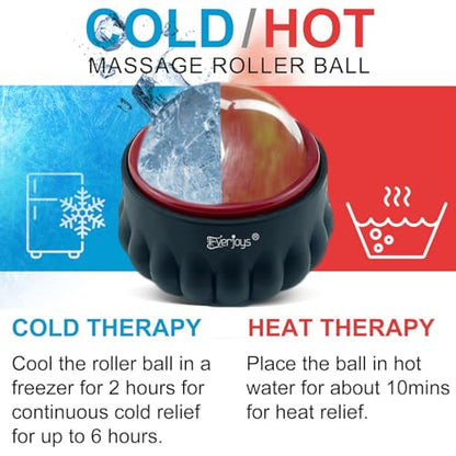Massage Ice Roller Ball Cold & Heat Therapy Tissue Relief Muscle Recovery - color: Black and Red