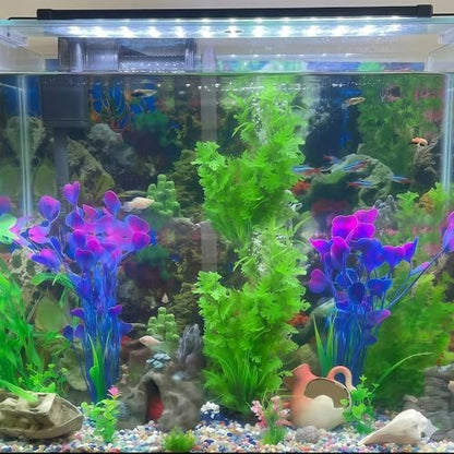 2 Pack Artificial Aquarium Plants, 15.8 Inch Tall, Seaweed, Purple, Plastic, Weighted Ceramic Base, for Aquarium, Indoor