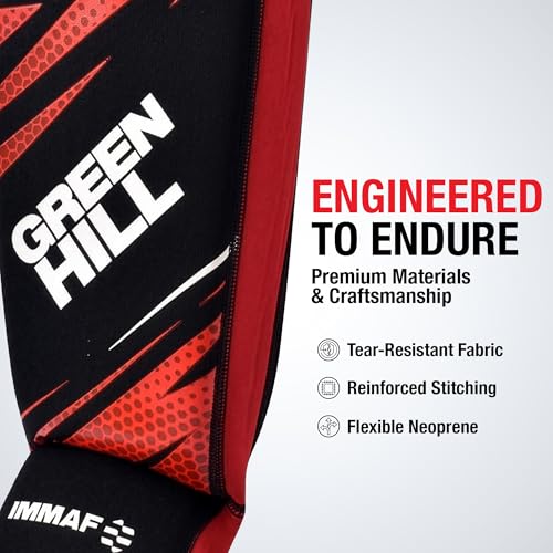 Green Hill IMMAF Shin Guards for MMA, Muay Thai & Kickboxing - color: Black/Red, size: XX-Large