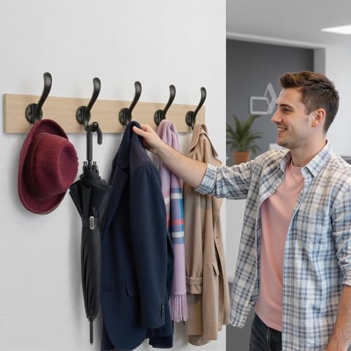 6 Pack Coat Hooks Wall Mount Heavy Duty Utility Retro Double Hooks for Hanging Coats,Hat, Towel, Key, Robe, Scarf, Bag, Cap (Black) - color: 6 Pack-Black