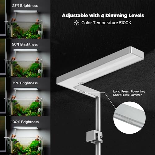 Flat Nano 15W Full Spectrum Aquarium Light, 4 Level Dimmable Plant Light, IP54 Waterproof Freshwater Use Only, Suitable for 2-9 Gallon Rimless Fish Tanks, Terrariums, & Potted Plants, Silver - color: Silver, size: Flat Nano