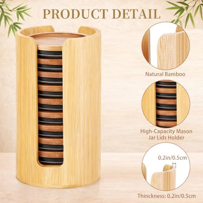 2-Pack Bamboo Mason Jar Lid Organizer for Wide & Regular Mouth Jars – Storage Holder for Mason, Canning, Ball & Tumbler Lids