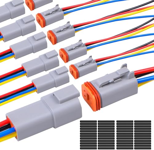 6Pack 4-Pin Waterproof DT Connector Male and Female Wire Connectors with 16AWG 105℃ 600V Wires and Heat Shrink Tubes, Applicable for Automotive Electrical Connections - size: 4-pin/6pack