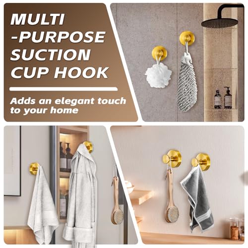 Suction Cup Hooks for Shower,Stainless Steel Towel Hooks No Drill - color: Brushed Gold