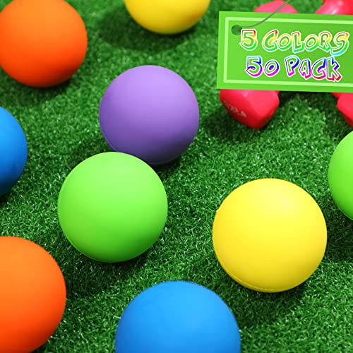 Sosation 50 Pack Lacrosse Ball Bulk 2.5 Inch Soft Rubber Motivational Stress Relief Massage Balls Myofascial Release Tools Muscle Knot Remover - color: Bright Color