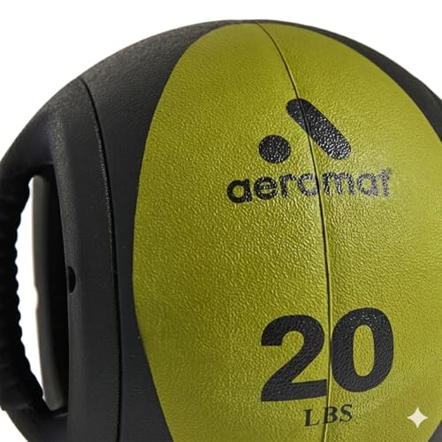 AEROMAT Dual Grip Power Medicine Balls for Abdominal Training and Rotational Movements - 9" Diameter - Weights Color-Coded - style: 20 lbs - Black/Olive