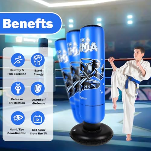 Onirii 66 Inch Kids Inflatable Punching Bag - color: Ninja Blue