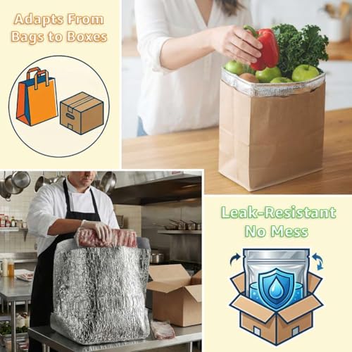 Insulated Box Liner for Frozen Food, Meat, or Fish, Foil Thermal Shipping Bag, 10 Pack 20 x 20 x 20