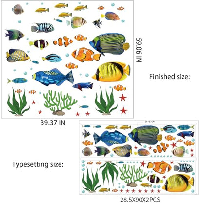 Fish Wall Stickers Under The Sea Decorative Wall Decals Coral Reef Fish Wall Stickers Peel and Stick Starfish Wall Art Sticker Decals for Kids Nursery Bedroom Living Room