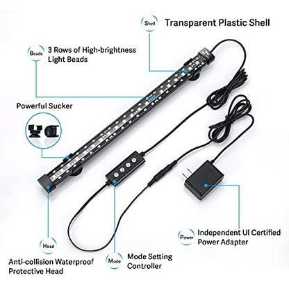hygger 24/7 Mode Submersible Aquarium LED Light, Full Spectrum Hidden Fish Tank Light with 3 Rows Beads 7 Colors Auto On Off Sunrise-Daylight-Moonlight, Adjustable Timer Brightness - size: 8in 6W