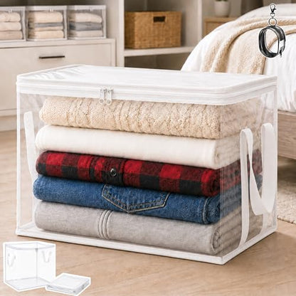 Clear Storage Bins with Lids, Plastic Storage Boxes and Closet Organizers for Under Bed Toy Storage, Foldable Moving Bags for Packing Clothes (White-8PCS, Small: 12.6 x 9.5 x 9.8 in)