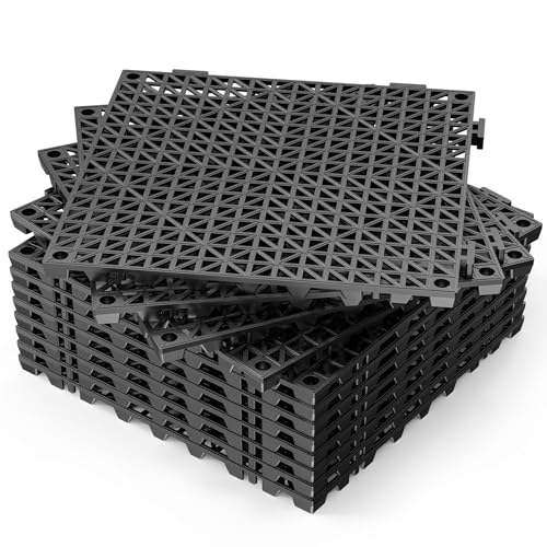 Bonnlo Black Interlocking Floor Tile, 12''*12'' Anti-Fatigue Floor Mat, Restaurant Drainage Kitchen Mat, Cushioned Flooring Mat, Non-Slip Garden Tile for Poolside, Wet Area, Deck and Bathroom Use