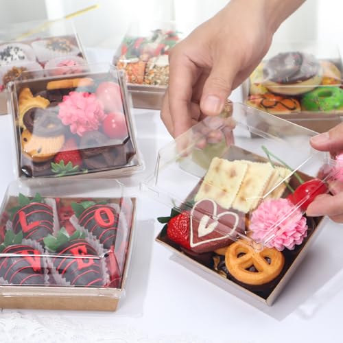 TMLQPACK 100Pack 4Inches Charcuterie Boxes with Chocolate Covered Strawberries Boxes - color: Brown