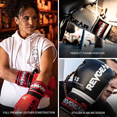 Revgear S5 Leather Muay Thai & Kickboxing Gloves, MMA, UFC, Training Gear - color: Grey/Black, size: 16OZ