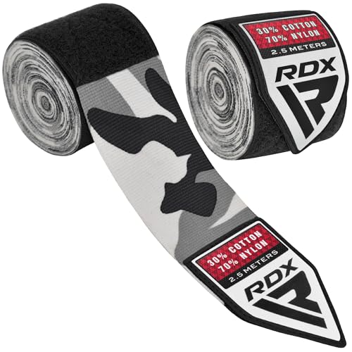 RDX Boxing Wraps Kids 2.5M Inner Gloves, Elasticated Thumb Loop Bandages, Junior Under Mitts Hand Fist Protector Wrist Support Straps, Muay Thai MMA Kickboxing Martial Arts Speed Bag Punching Training - color: CAMO GREY