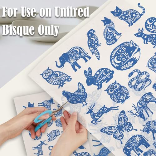 SUPERDANT 5 Pcs Blue Jungle Animal Ceramic Transfer Paper Underglaze Water Decal Ceramic Decal Paper Pottery Transfer Sheet for Plate Cup Vase Decoration Blue - style: Jungle Animals
